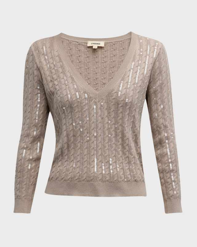 Trinity Sequin Cable-Knit Sweat